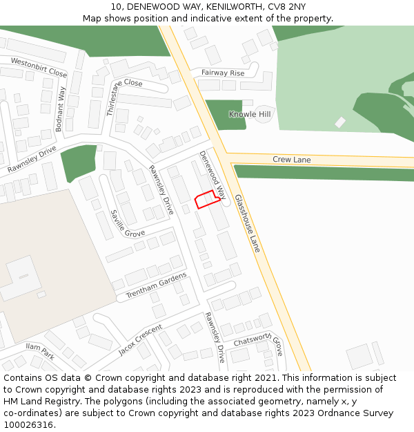 10, DENEWOOD WAY, KENILWORTH, CV8 2NY: Location map and indicative extent of plot