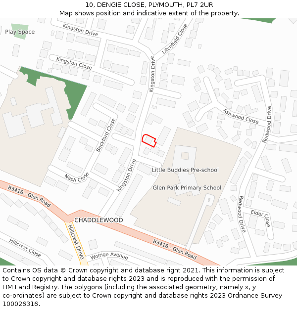 10, DENGIE CLOSE, PLYMOUTH, PL7 2UR: Location map and indicative extent of plot