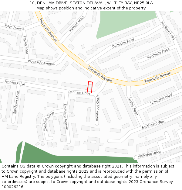 10, DENHAM DRIVE, SEATON DELAVAL, WHITLEY BAY, NE25 0LA: Location map and indicative extent of plot