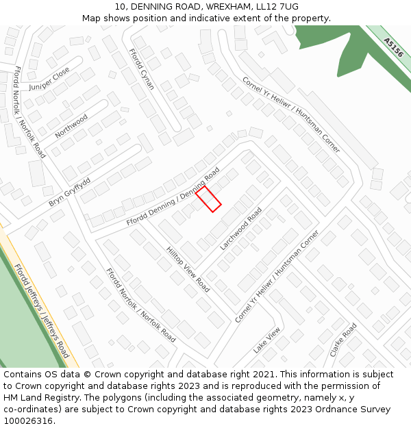 10, DENNING ROAD, WREXHAM, LL12 7UG: Location map and indicative extent of plot