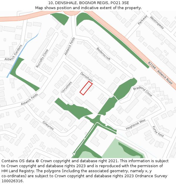 10, DENSIHALE, BOGNOR REGIS, PO21 3SE: Location map and indicative extent of plot