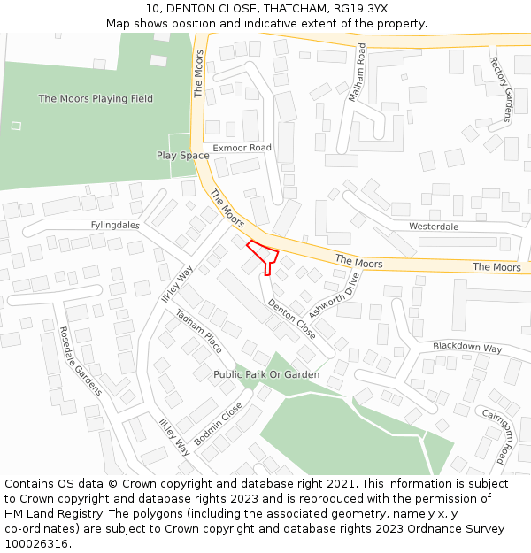 10, DENTON CLOSE, THATCHAM, RG19 3YX: Location map and indicative extent of plot