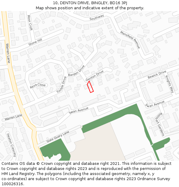 10, DENTON DRIVE, BINGLEY, BD16 3PJ: Location map and indicative extent of plot