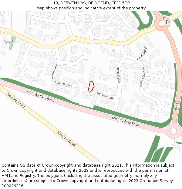 10, DERWEN LAS, BRIDGEND, CF31 5DP: Location map and indicative extent of plot