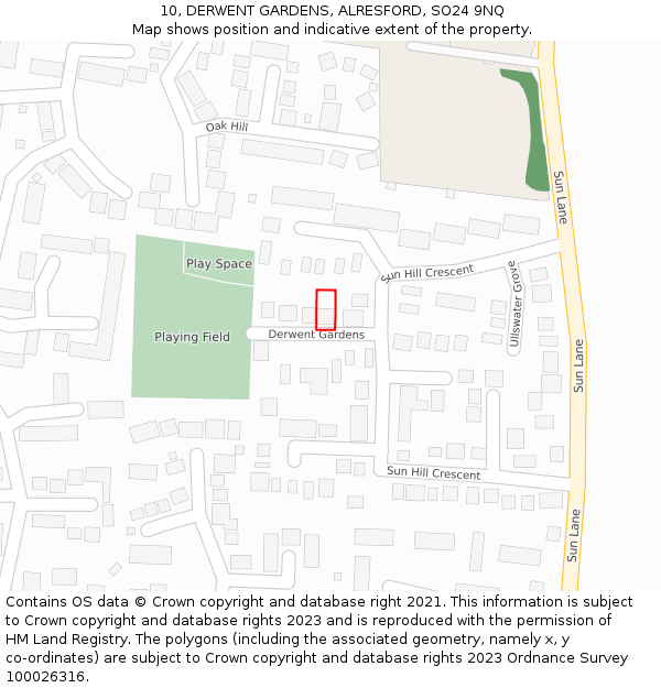 10, DERWENT GARDENS, ALRESFORD, SO24 9NQ: Location map and indicative extent of plot