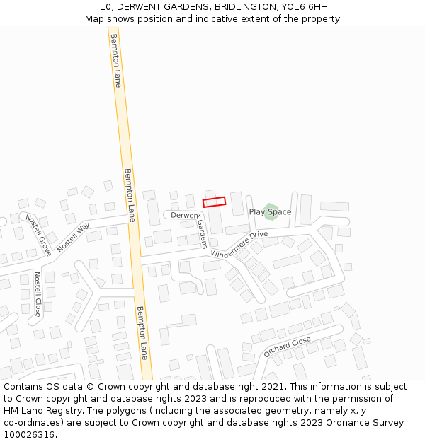 10, DERWENT GARDENS, BRIDLINGTON, YO16 6HH: Location map and indicative extent of plot