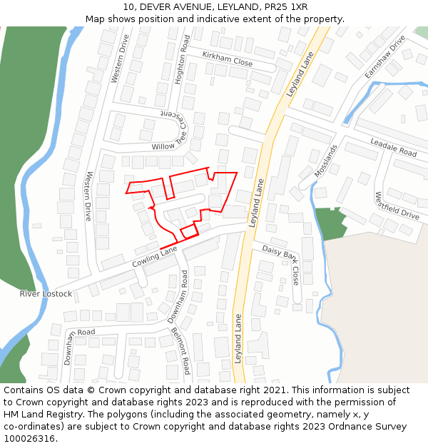 10, DEVER AVENUE, LEYLAND, PR25 1XR: Location map and indicative extent of plot