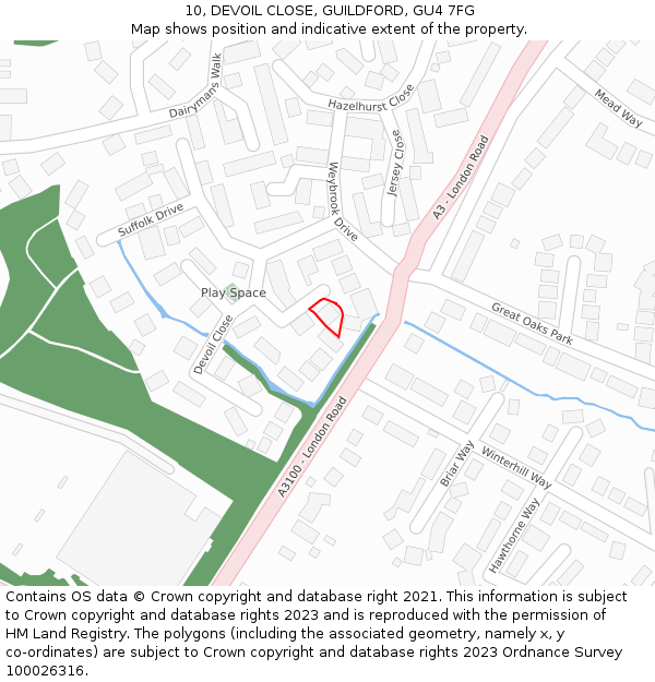 10, DEVOIL CLOSE, GUILDFORD, GU4 7FG: Location map and indicative extent of plot