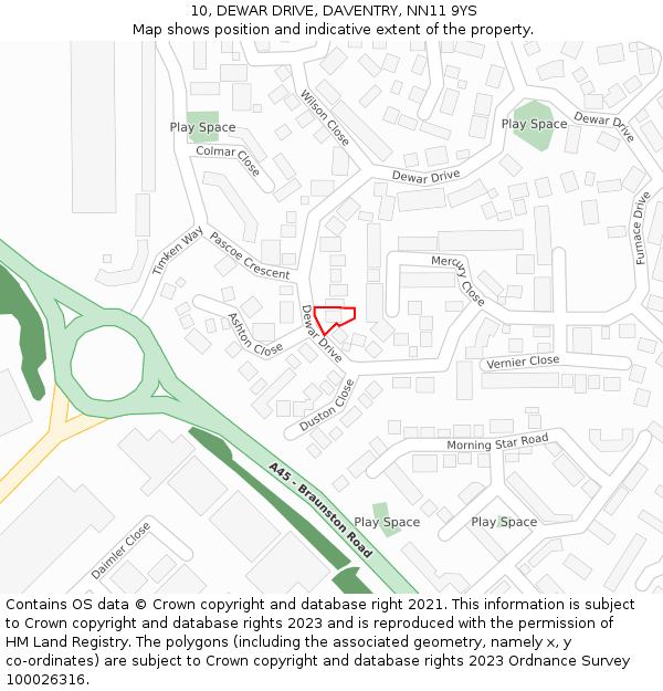 10, DEWAR DRIVE, DAVENTRY, NN11 9YS: Location map and indicative extent of plot