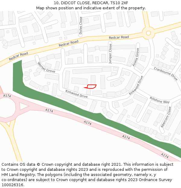 10, DIDCOT CLOSE, REDCAR, TS10 2XF: Location map and indicative extent of plot