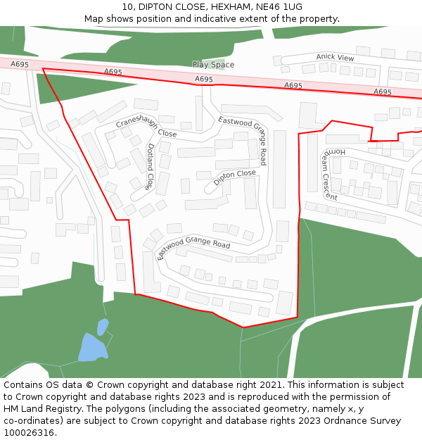 10, DIPTON CLOSE, HEXHAM, NE46 1UG: Location map and indicative extent of plot