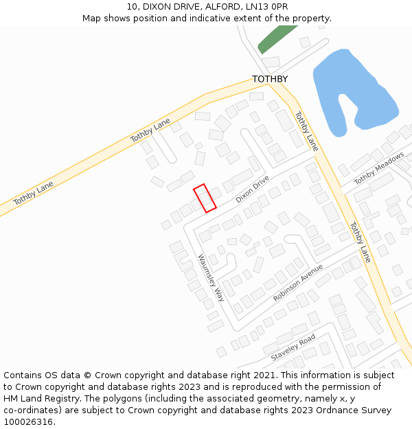 10, DIXON DRIVE, ALFORD, LN13 0PR: Location map and indicative extent of plot