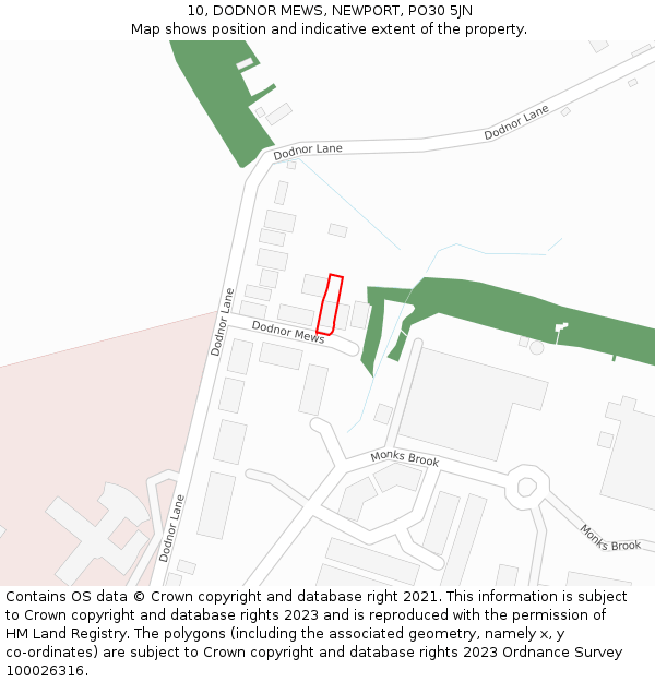 10, DODNOR MEWS, NEWPORT, PO30 5JN: Location map and indicative extent of plot
