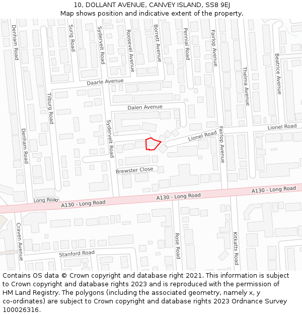 10, DOLLANT AVENUE, CANVEY ISLAND, SS8 9EJ: Location map and indicative extent of plot