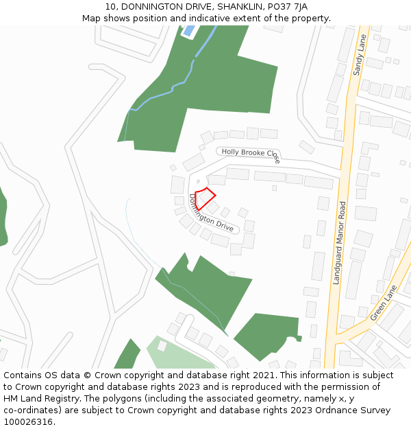 10, DONNINGTON DRIVE, SHANKLIN, PO37 7JA: Location map and indicative extent of plot