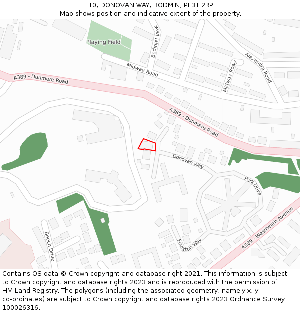 10, DONOVAN WAY, BODMIN, PL31 2RP: Location map and indicative extent of plot