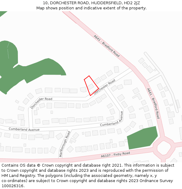 10, DORCHESTER ROAD, HUDDERSFIELD, HD2 2JZ: Location map and indicative extent of plot