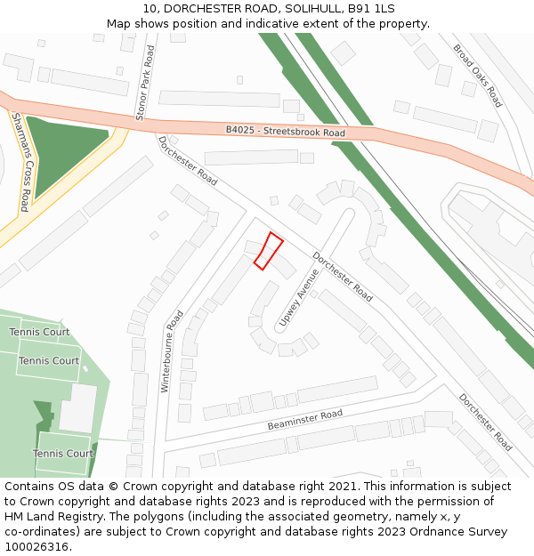 10, DORCHESTER ROAD, SOLIHULL, B91 1LS: Location map and indicative extent of plot