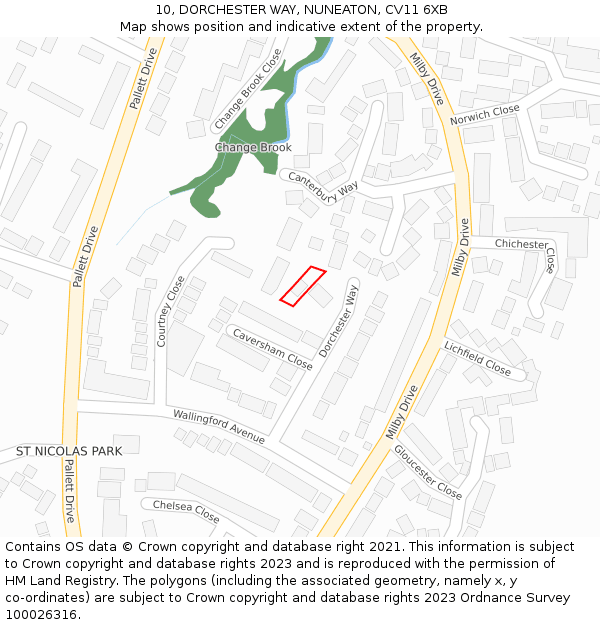 10, DORCHESTER WAY, NUNEATON, CV11 6XB: Location map and indicative extent of plot