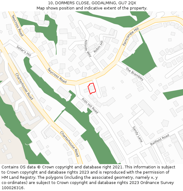 10, DORMERS CLOSE, GODALMING, GU7 2QX: Location map and indicative extent of plot