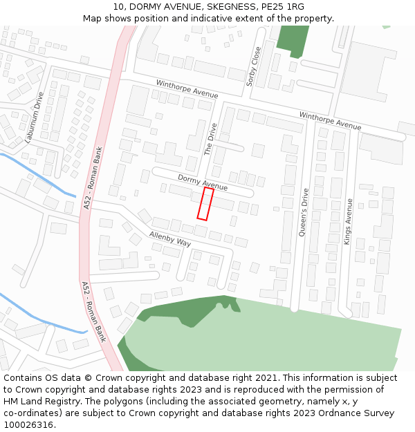 10, DORMY AVENUE, SKEGNESS, PE25 1RG: Location map and indicative extent of plot