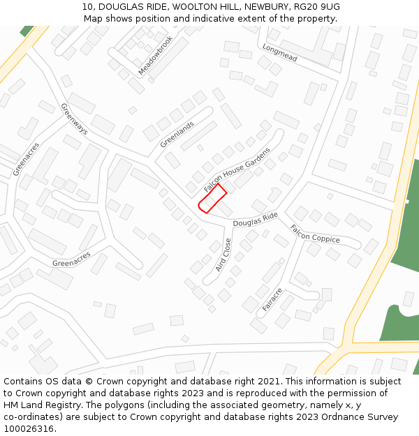 10, DOUGLAS RIDE, WOOLTON HILL, NEWBURY, RG20 9UG: Location map and indicative extent of plot