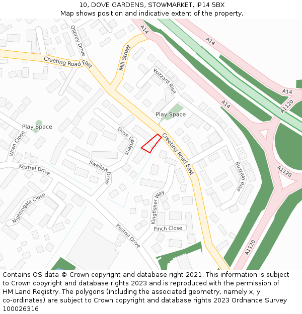 10, DOVE GARDENS, STOWMARKET, IP14 5BX: Location map and indicative extent of plot