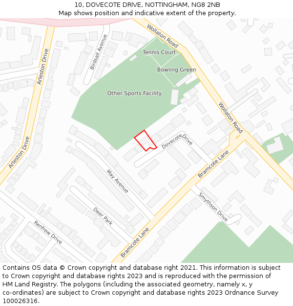 10, DOVECOTE DRIVE, NOTTINGHAM, NG8 2NB: Location map and indicative extent of plot