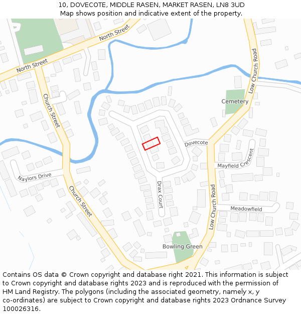 10, DOVECOTE, MIDDLE RASEN, MARKET RASEN, LN8 3UD: Location map and indicative extent of plot