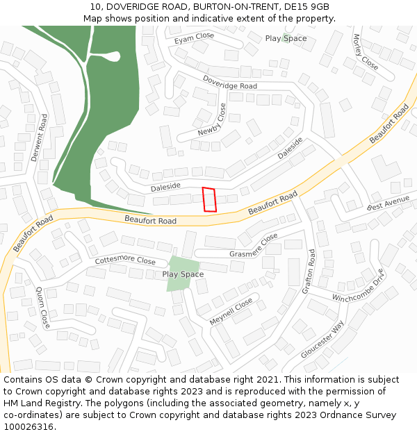 10, DOVERIDGE ROAD, BURTON-ON-TRENT, DE15 9GB: Location map and indicative extent of plot