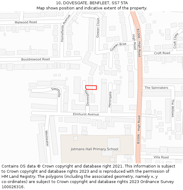 10, DOVESGATE, BENFLEET, SS7 5TA: Location map and indicative extent of plot