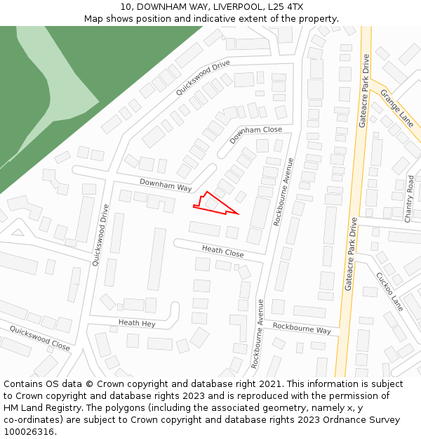 10, DOWNHAM WAY, LIVERPOOL, L25 4TX: Location map and indicative extent of plot