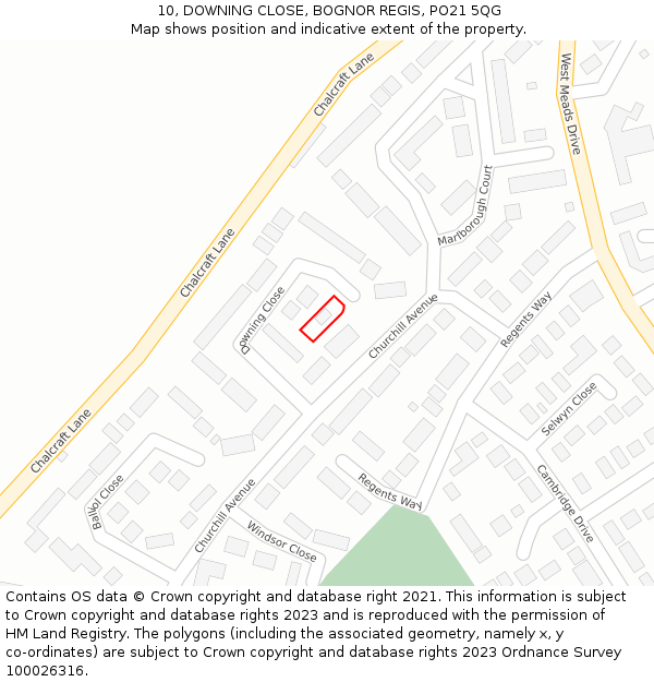 10, DOWNING CLOSE, BOGNOR REGIS, PO21 5QG: Location map and indicative extent of plot