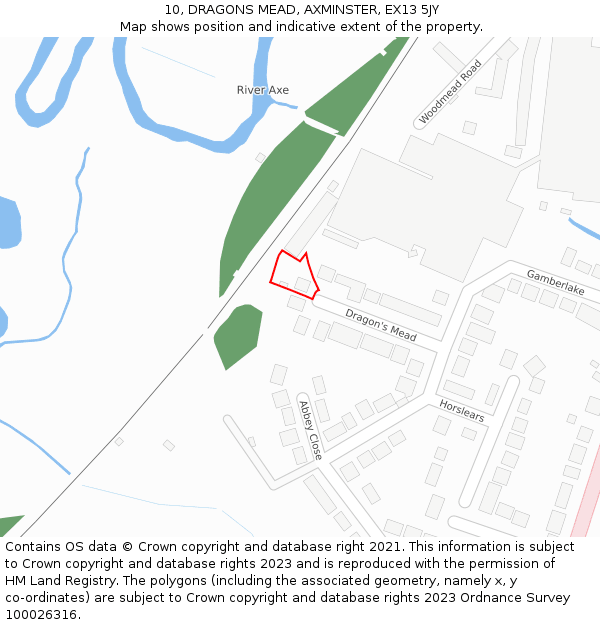 10, DRAGONS MEAD, AXMINSTER, EX13 5JY: Location map and indicative extent of plot