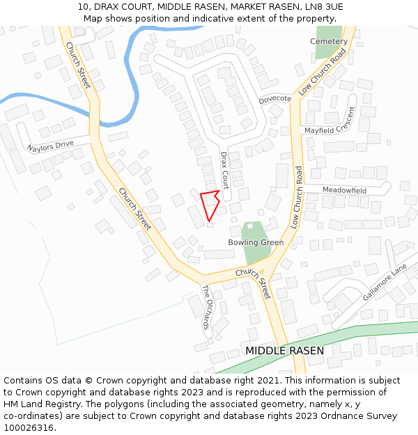 10, DRAX COURT, MIDDLE RASEN, MARKET RASEN, LN8 3UE: Location map and indicative extent of plot