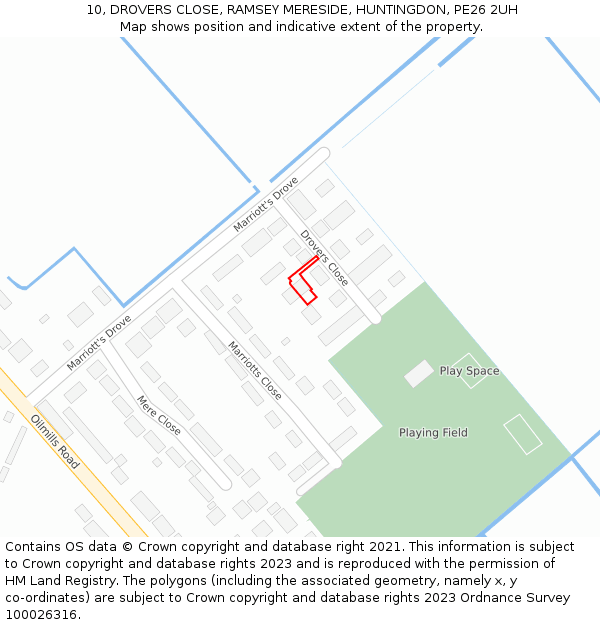 10, DROVERS CLOSE, RAMSEY MERESIDE, HUNTINGDON, PE26 2UH: Location map and indicative extent of plot