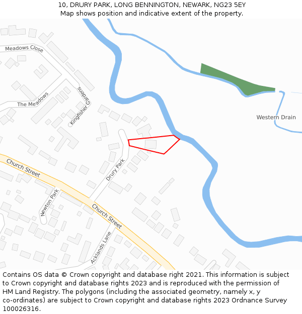 10, DRURY PARK, LONG BENNINGTON, NEWARK, NG23 5EY: Location map and indicative extent of plot