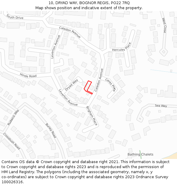 10, DRYAD WAY, BOGNOR REGIS, PO22 7RQ: Location map and indicative extent of plot