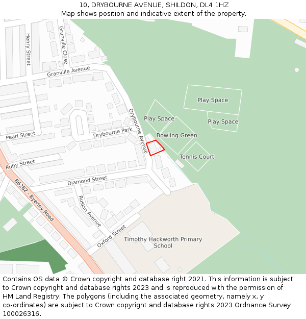 10, DRYBOURNE AVENUE, SHILDON, DL4 1HZ: Location map and indicative extent of plot