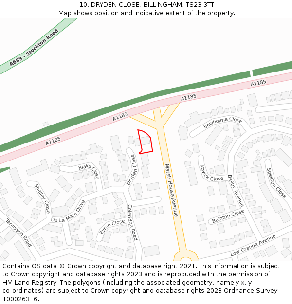 10, DRYDEN CLOSE, BILLINGHAM, TS23 3TT: Location map and indicative extent of plot