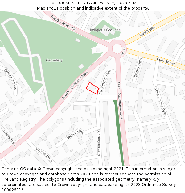 10, DUCKLINGTON LANE, WITNEY, OX28 5HZ: Location map and indicative extent of plot