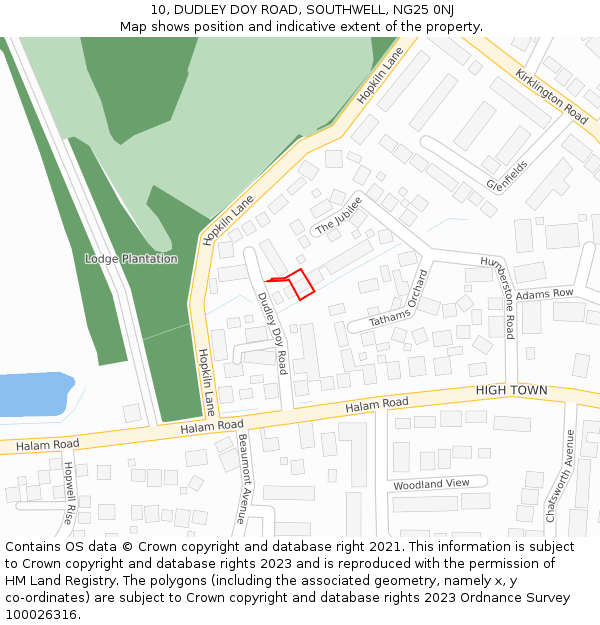 10, DUDLEY DOY ROAD, SOUTHWELL, NG25 0NJ: Location map and indicative extent of plot