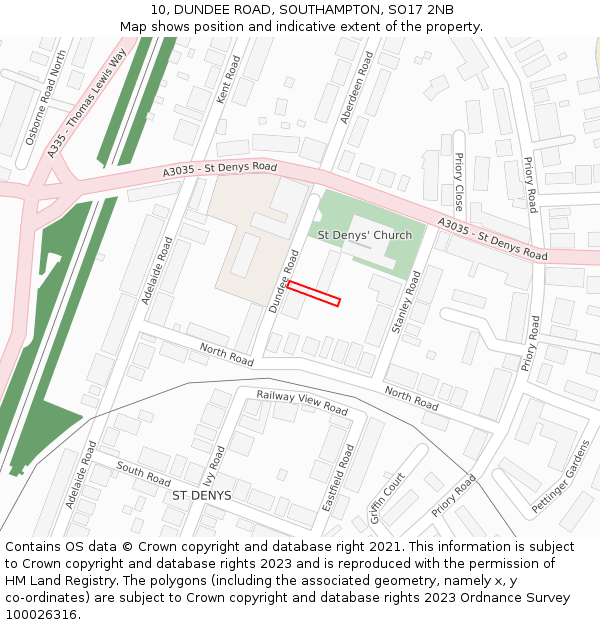 10, DUNDEE ROAD, SOUTHAMPTON, SO17 2NB: Location map and indicative extent of plot