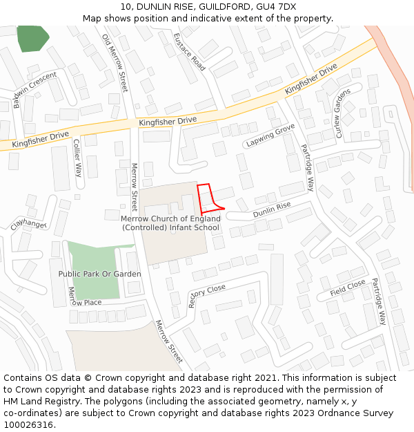 10, DUNLIN RISE, GUILDFORD, GU4 7DX: Location map and indicative extent of plot