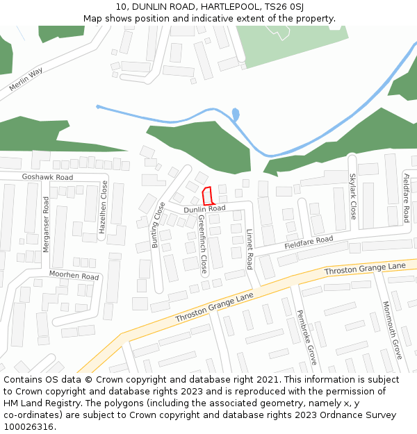 10, DUNLIN ROAD, HARTLEPOOL, TS26 0SJ: Location map and indicative extent of plot