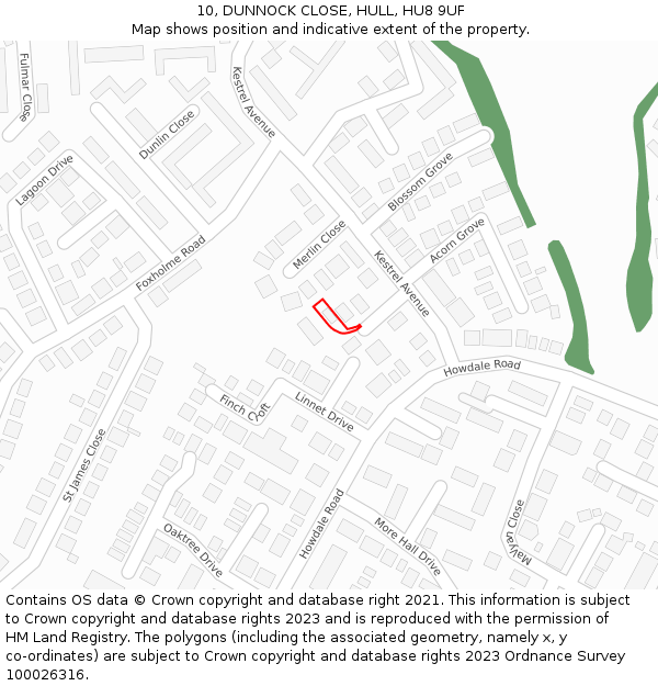 10, DUNNOCK CLOSE, HULL, HU8 9UF: Location map and indicative extent of plot