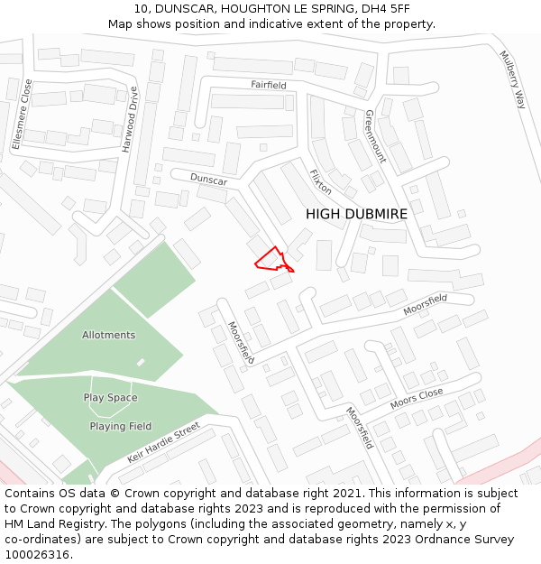 10, DUNSCAR, HOUGHTON LE SPRING, DH4 5FF: Location map and indicative extent of plot