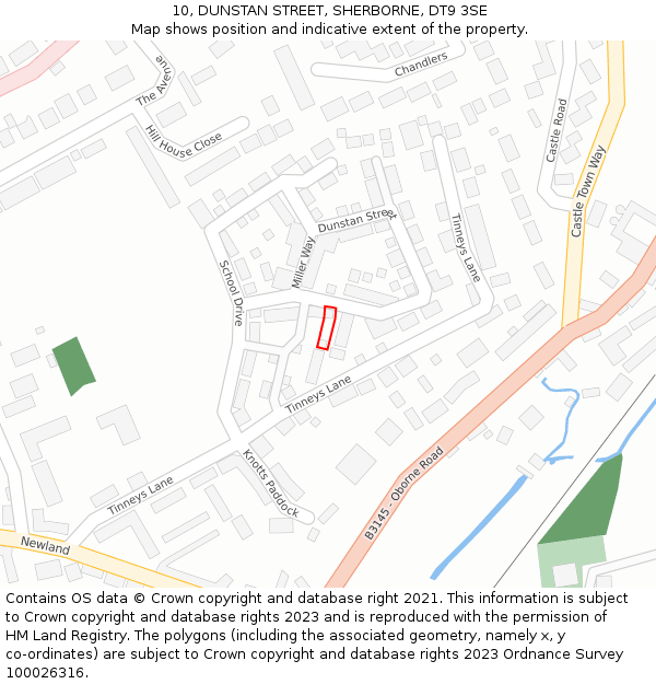10, DUNSTAN STREET, SHERBORNE, DT9 3SE: Location map and indicative extent of plot