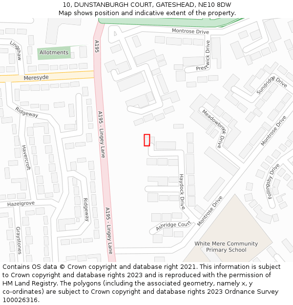 10, DUNSTANBURGH COURT, GATESHEAD, NE10 8DW: Location map and indicative extent of plot