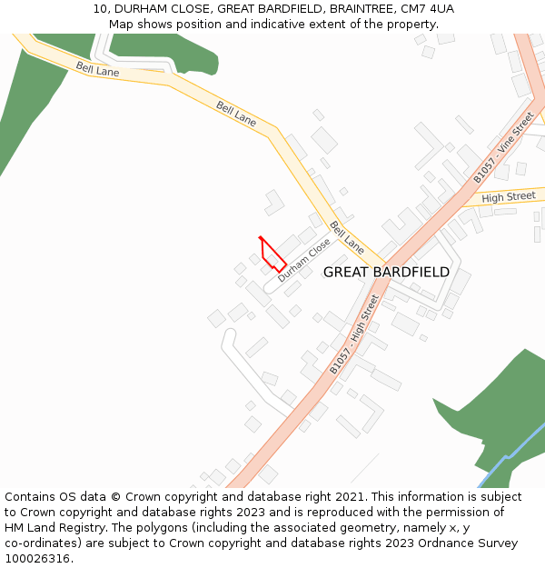 10, DURHAM CLOSE, GREAT BARDFIELD, BRAINTREE, CM7 4UA: Location map and indicative extent of plot